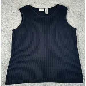 Liz Claiborne Knit Tank Top Sweater Womens 1X Plus Preppy 90s Y2K Dark Academia